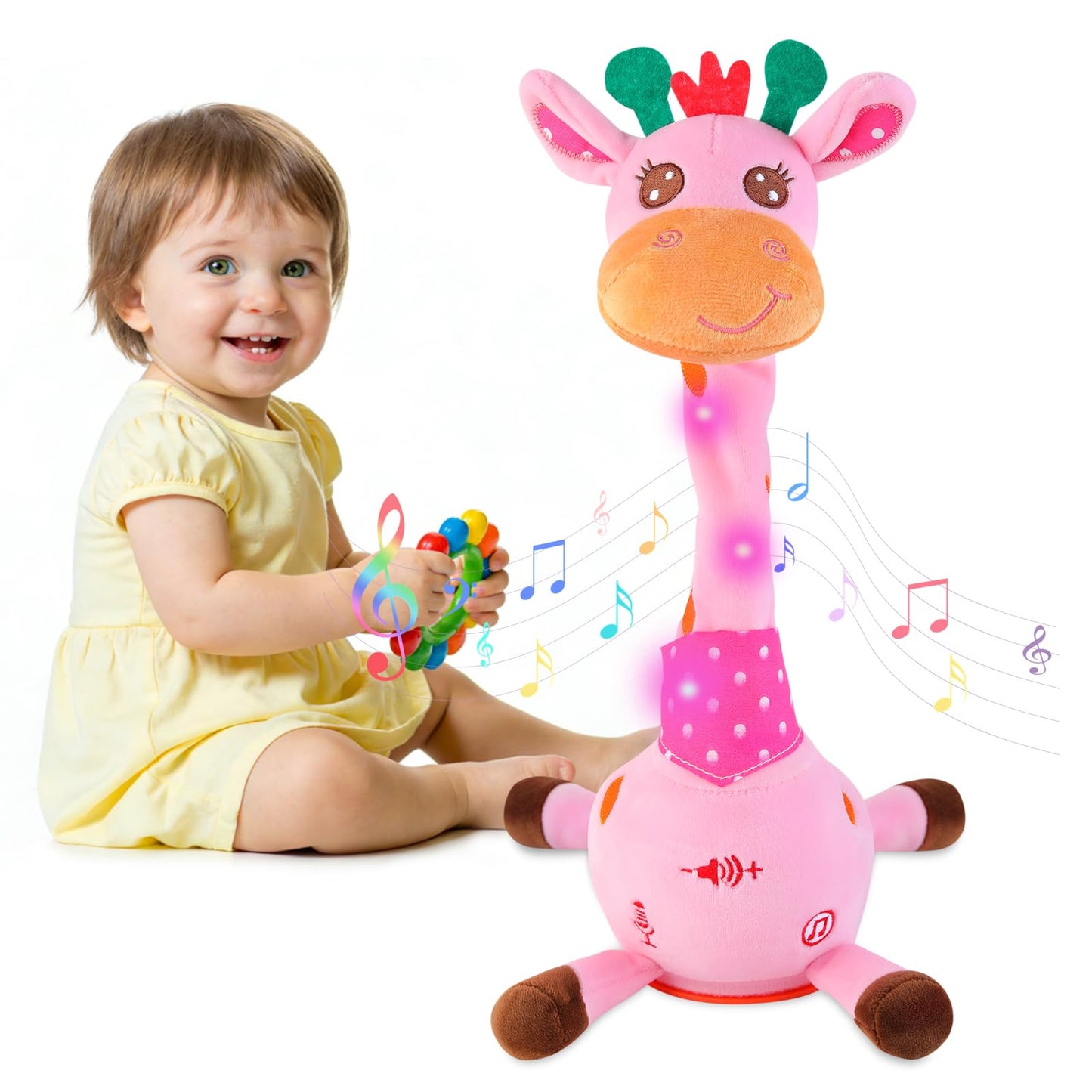 MIAODAM Dancing Giraffe Interactive Toy – 10 Songs, Repeats Your Words, Glowing Plush