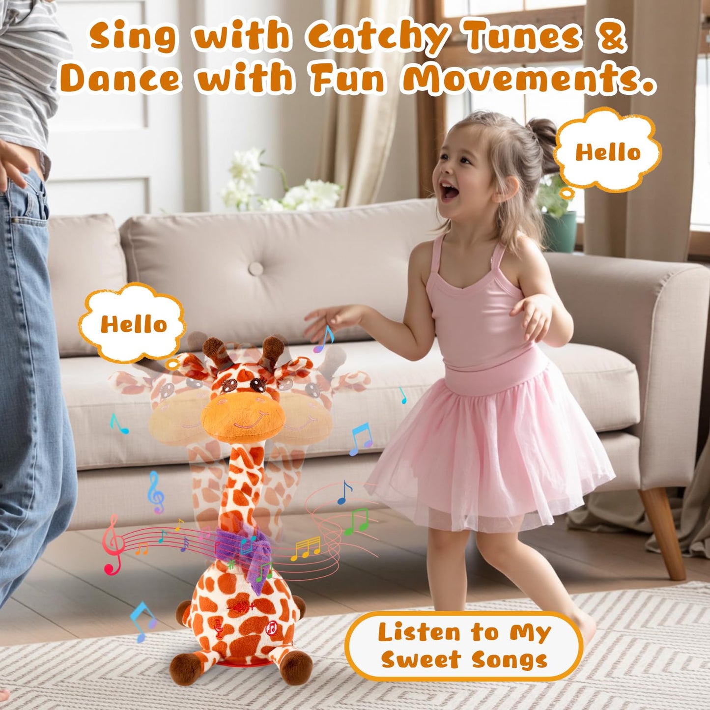 MIAODAM Dancing Giraffe Interactive Toy – Singing 10 Songs, Repeats What You Say, Colorful LED Plush for Toddlers