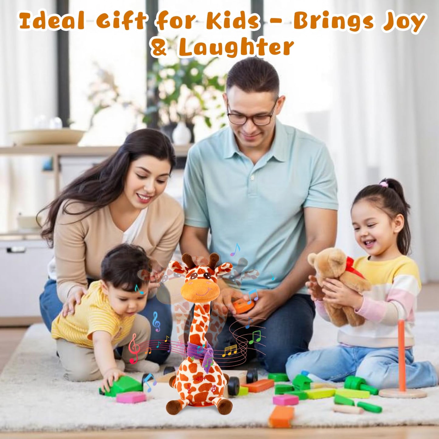 MIAODAM Dancing Giraffe Interactive Toy – Singing 10 Songs, Repeats What You Say, Colorful LED Plush for Toddlers