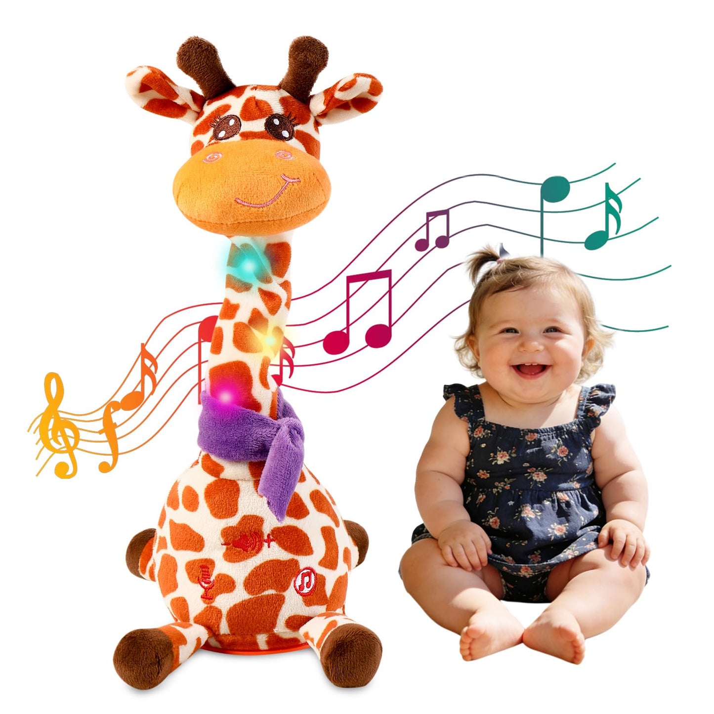MIAODAM Dancing Giraffe Interactive Toy – Singing 10 Songs, Repeats What You Say, Colorful LED Plush for Toddlers