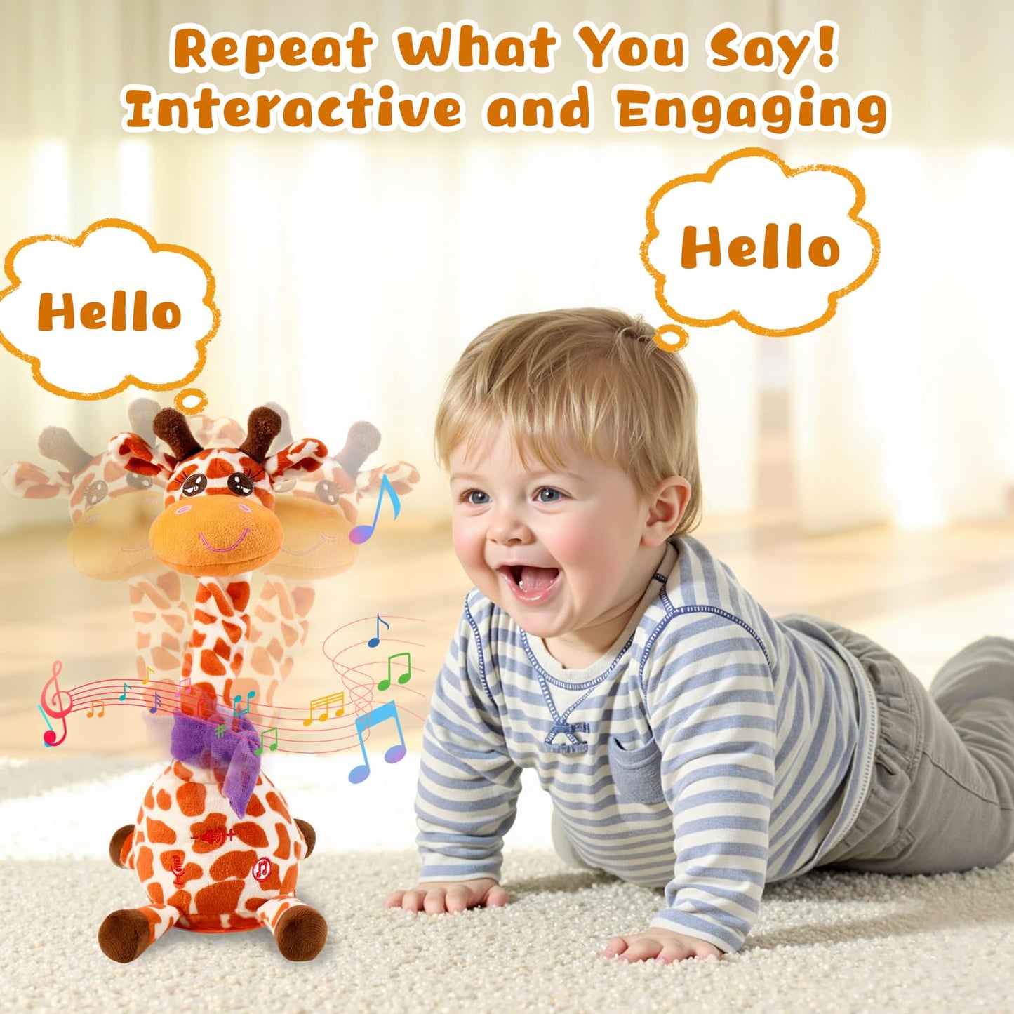MIAODAM Dancing Giraffe Interactive Toy – Singing 10 Songs, Repeats What You Say, Colorful LED Plush for Toddlers
