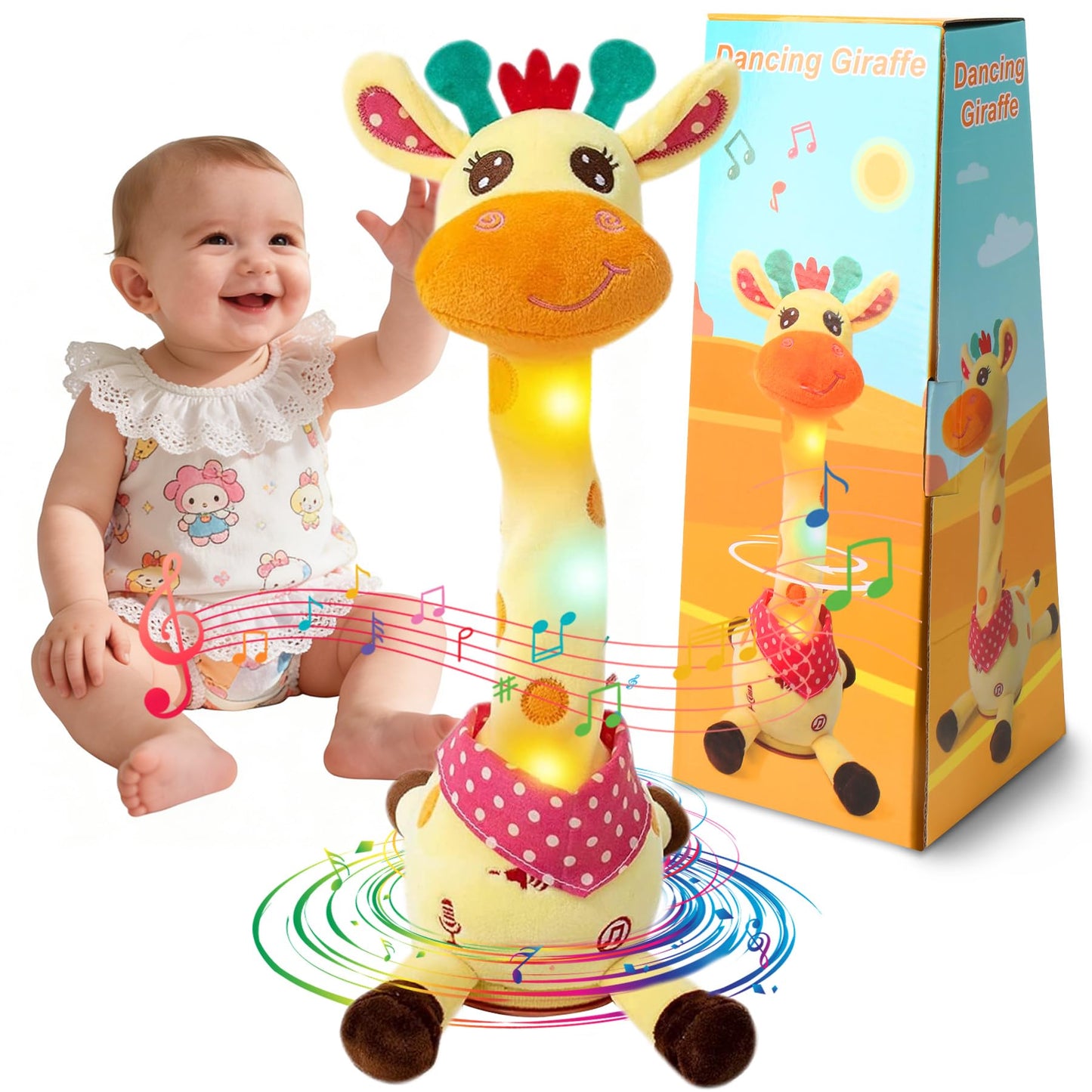 MIAODAM Dancing Talking Giraffe Plush Toy – 10 Songs, LED Lights, Interactive Baby Toy for Toddlers 1-3