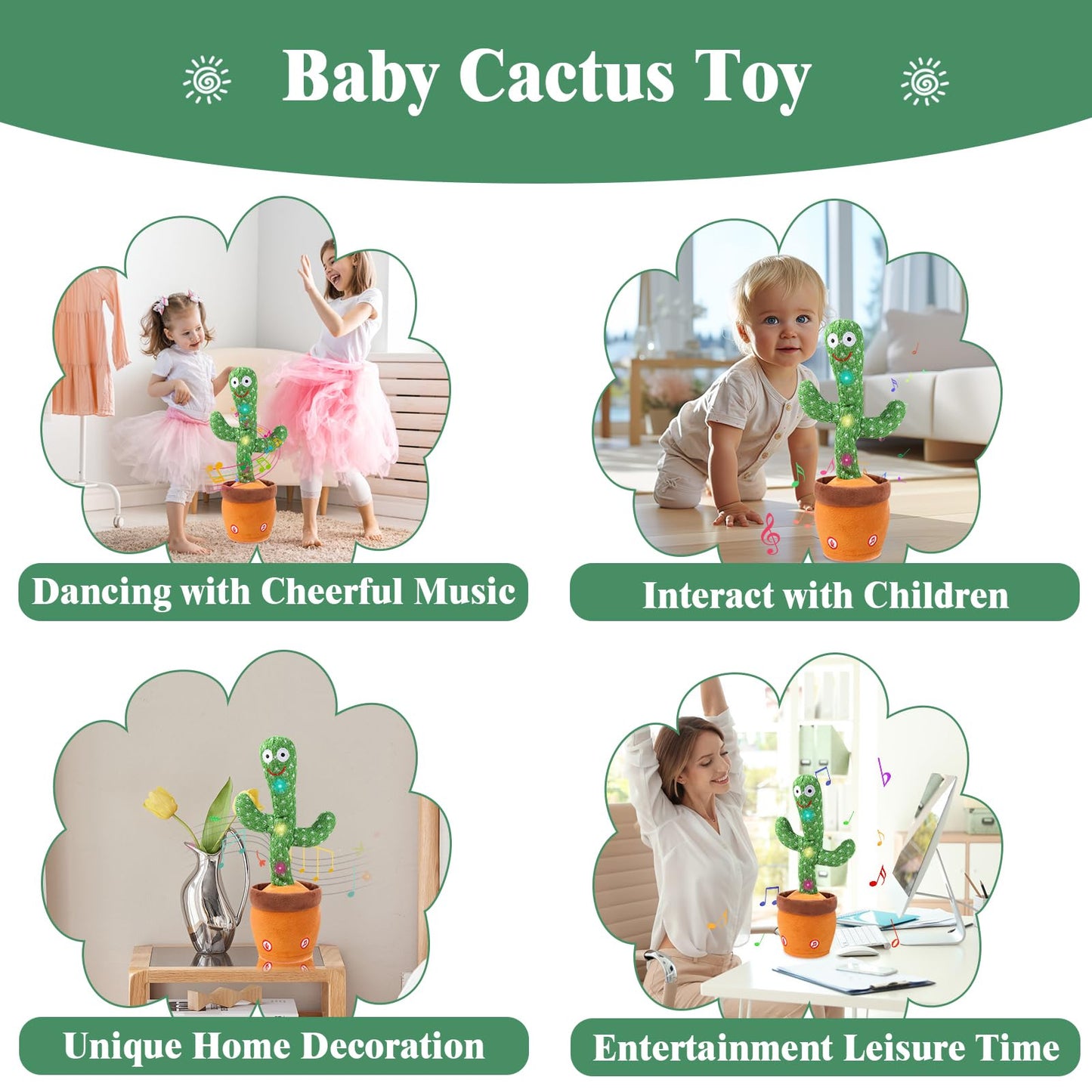 MIAODAM Dancing Cactus Toy – Talking Baby Plush, Glowing Lights & 120 Songs