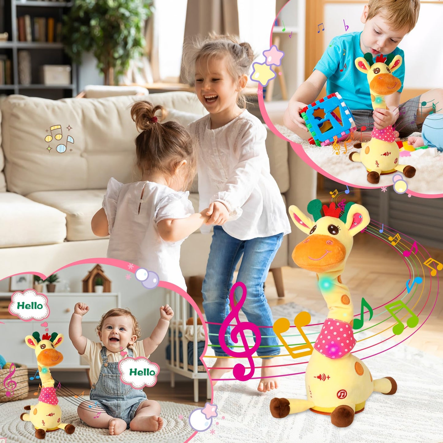 MIAODAM Dancing Talking Giraffe Plush Toy – 10 Songs, LED Lights, Interactive Baby Toy for Toddlers 1-3