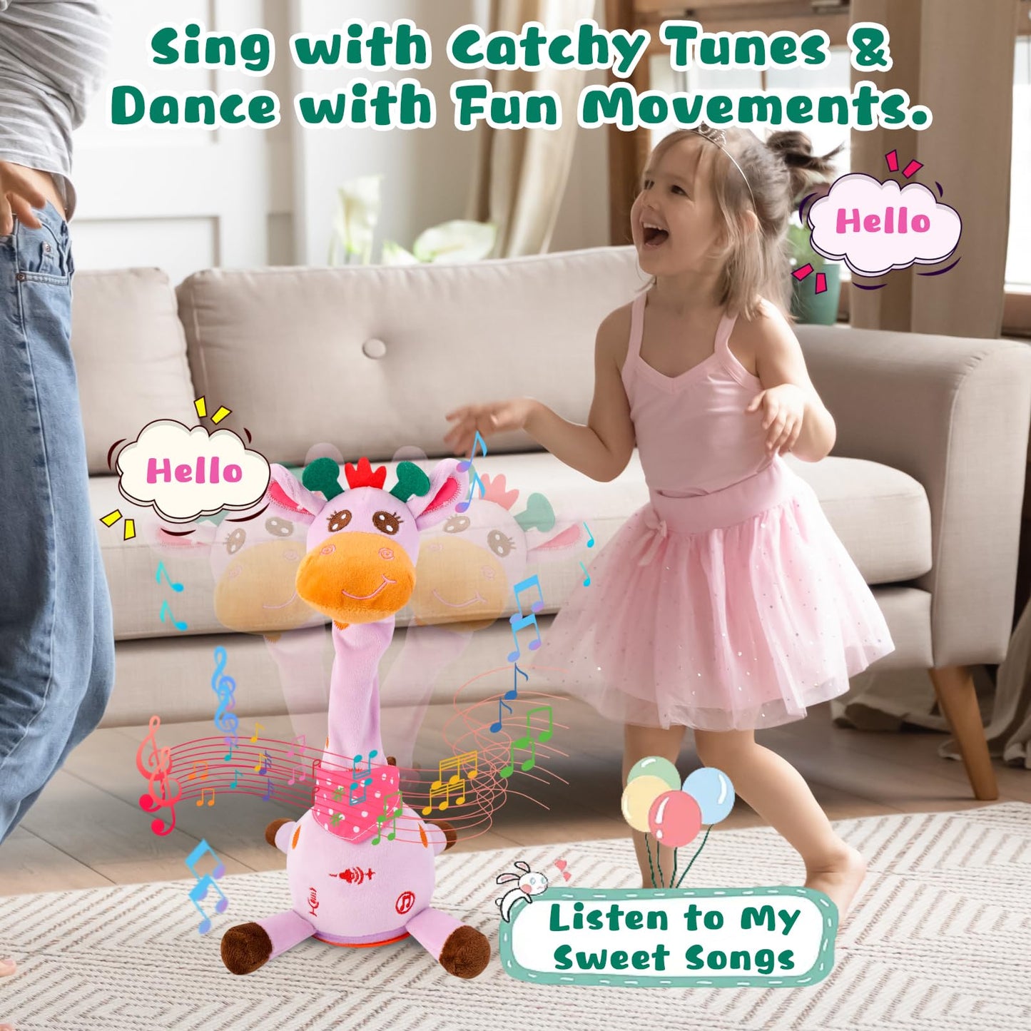 MIAODAM Dancing Giraffe – 10 Song Plush Interactive Toy with Recording & LED Glow (Purple)