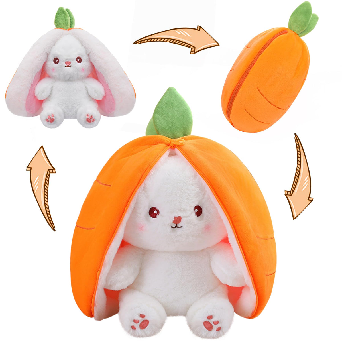 MIAODAM Reversible Carrot Bunny Plush — Zip-Transform Rabbit Toy