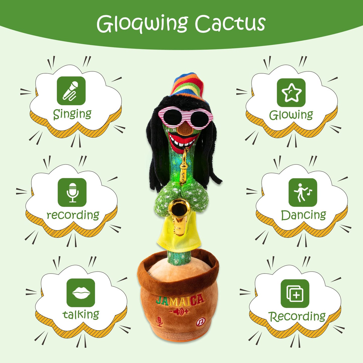 MIAODAM Dancing Cactus: 270° Rotating Singing Plush Toy with LED