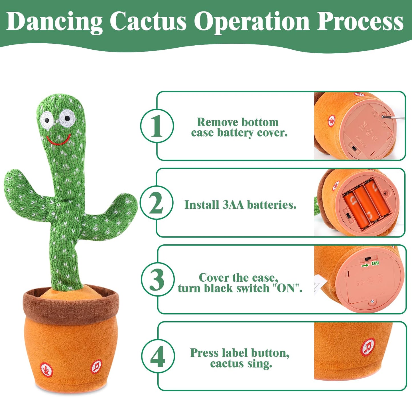MIAODAM Dancing Cactus Toy – Talking Baby Plush, Glowing Lights & 120 Songs