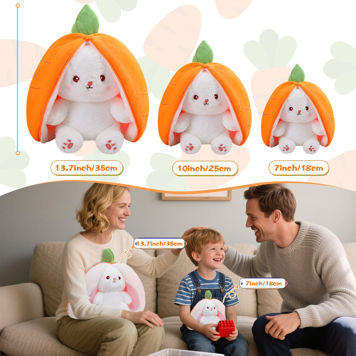 MIAODAM Reversible Carrot Bunny Plush — Zip-Transform Rabbit Toy