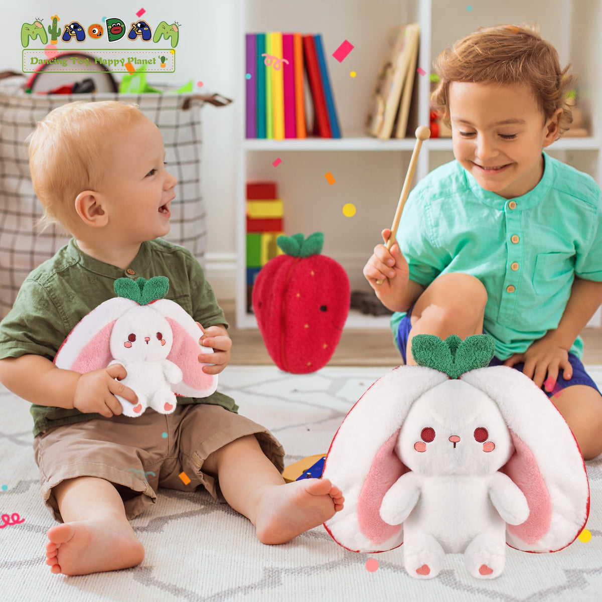 MIAODAM Strawberry Bunny Plush Toy - Reversible Zip-Flip 7-inch