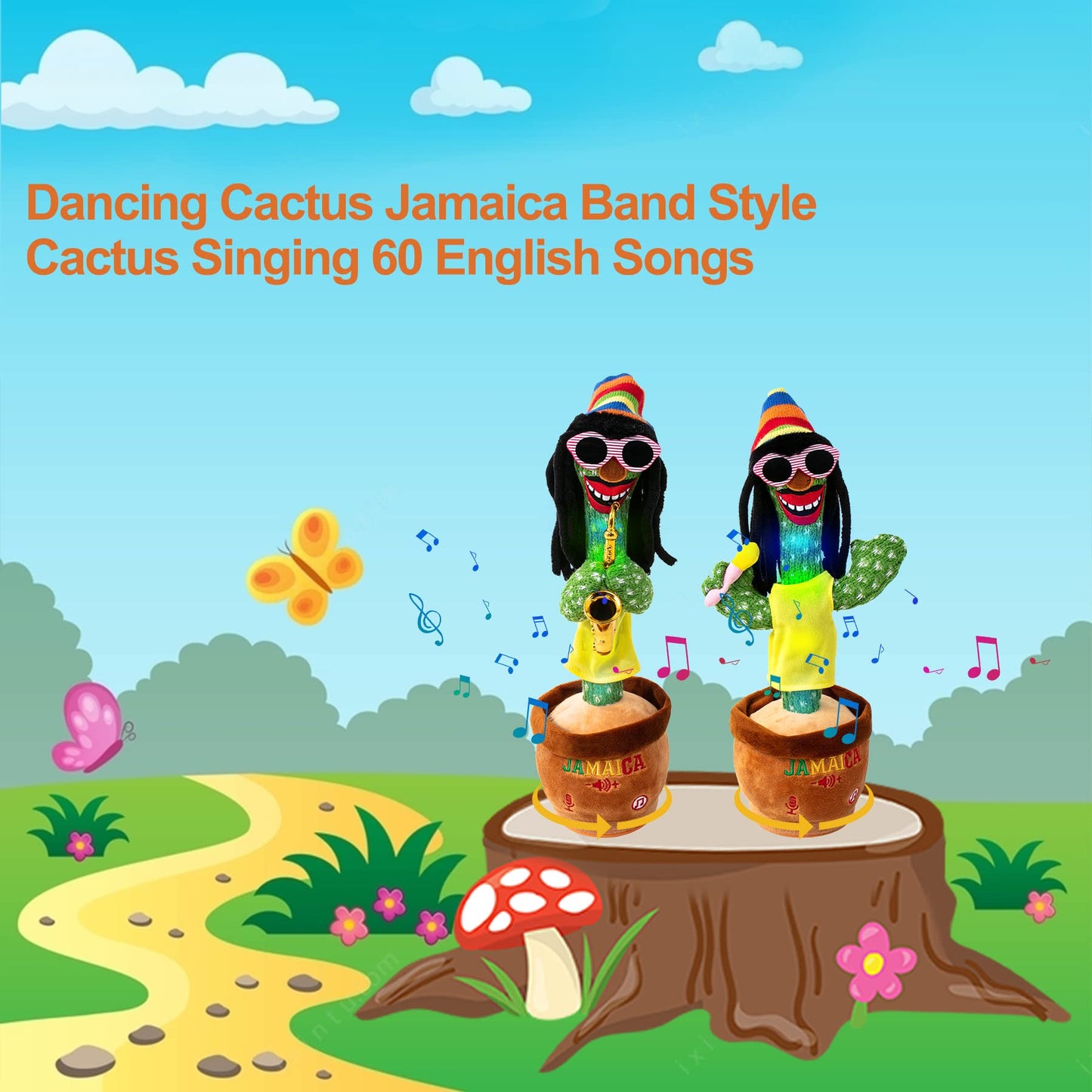 MIAODAM Dancing Cactus: 270° Rotating Singing Plush Toy with LED