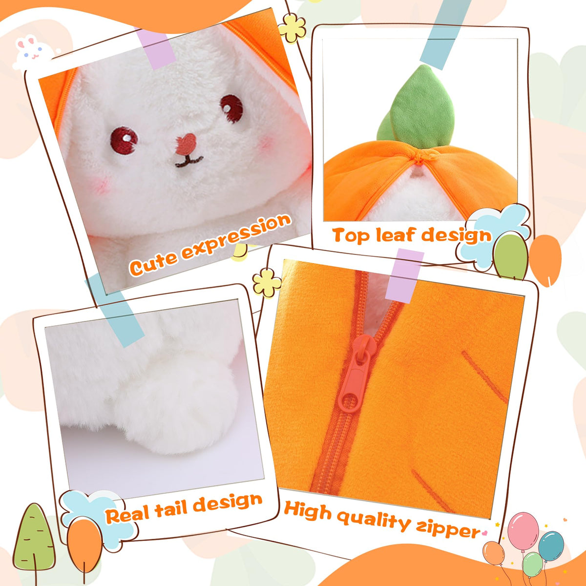 MIAODAM Reversible Carrot Bunny Plush — Zip-Transform Rabbit Toy