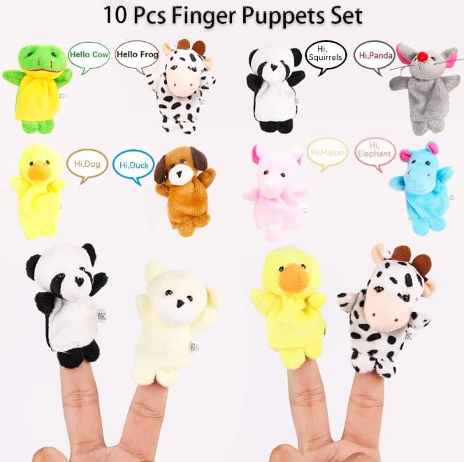 Miaopen 10Pcs Finger Puppets Set – Soft Plush Animal Puppets for Kids