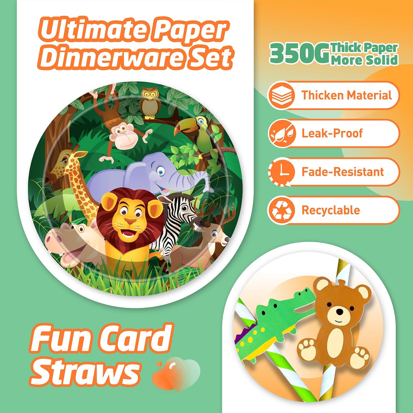 MIAOSHOUTAO 146Pcs Jungle Safari Party Supplies – Plates, Napkins & Tableware for Woodland Baby Shower & Birthday