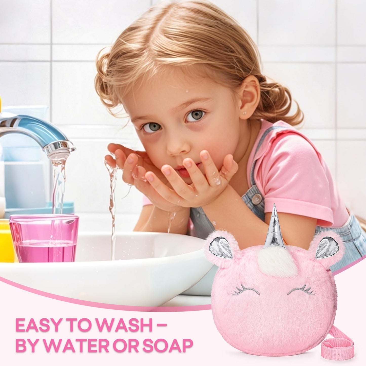 Mibasies Kids Real Makeup Kit – 17-Piece Washable, Non-Toxic Vanity Set with Unicorn Purse (Ages 3-12)
