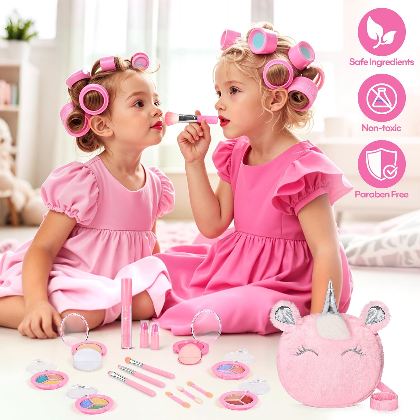 Mibasies Kids Real Makeup Kit – 17-Piece Washable, Non-Toxic Vanity Set with Unicorn Purse (Ages 3-12)