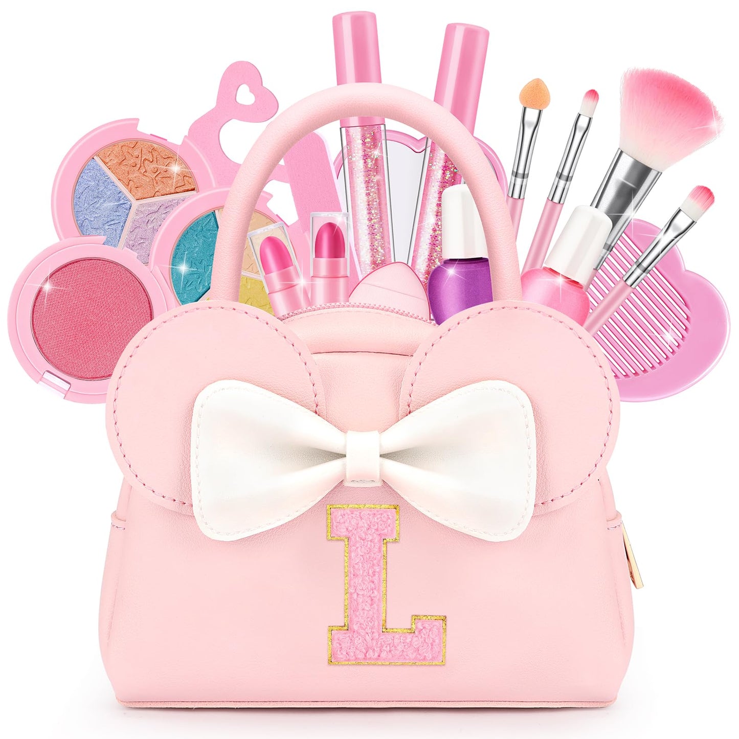 Mibasies Kids Real Makeup Kit – 18-Piece Non-Toxic Washable Set with Initial Toddler Purse