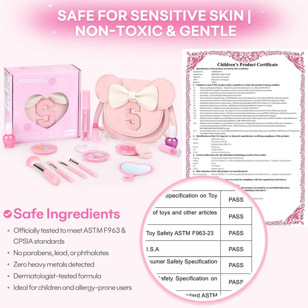 Mibasies Kids Makeup Kit – 15-Piece Washable, Non-Toxic Set in Mouse Ear Purse for Ages 3-8