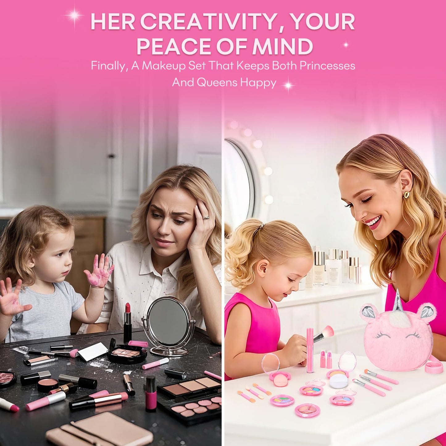 Mibasies Kids Real Makeup Kit – 17-Piece Washable, Non-Toxic Vanity Set with Unicorn Purse (Ages 3-12)