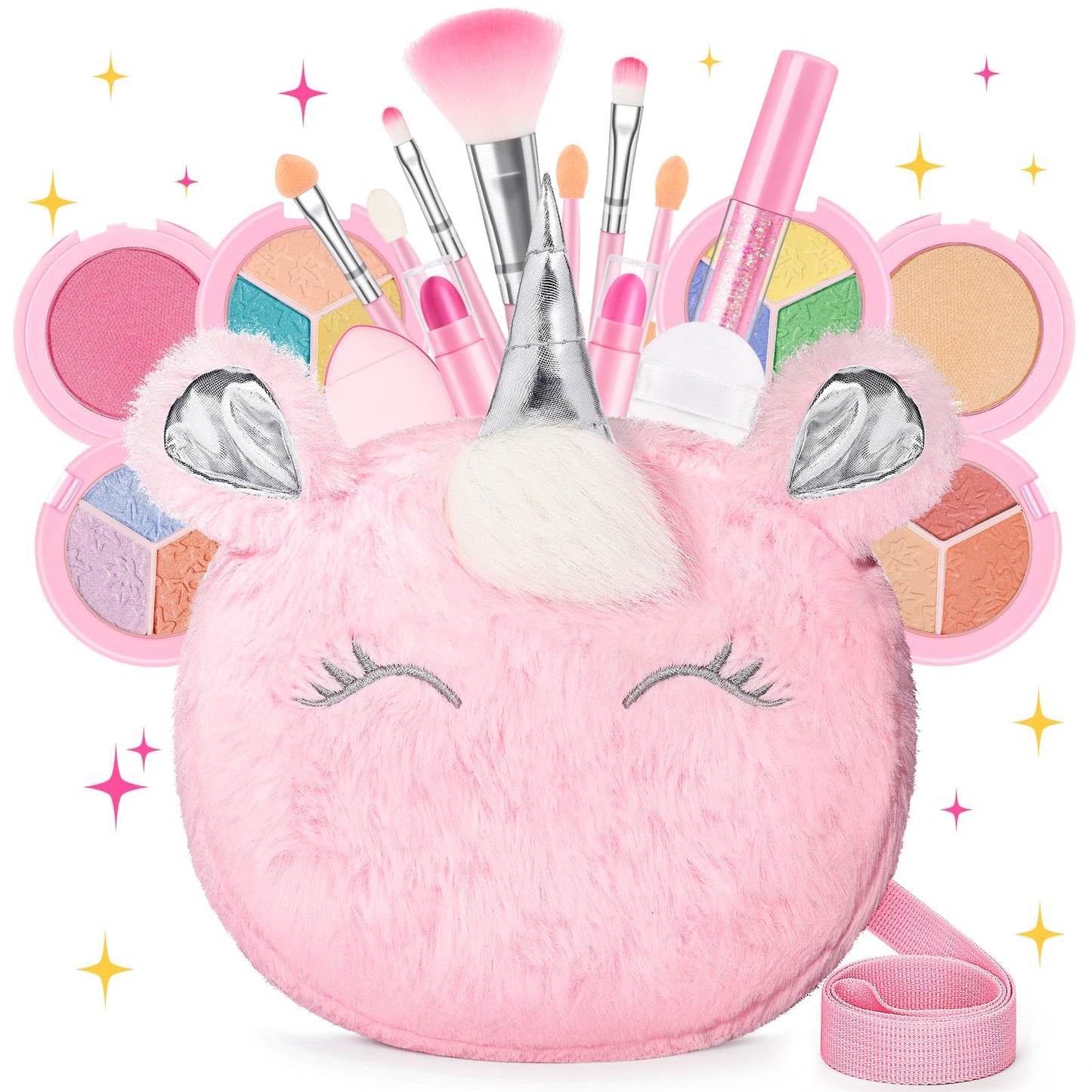 Mibasies Kids Real Makeup Kit – 17-Piece Washable, Non-Toxic Vanity Set with Unicorn Purse (Ages 3-12)