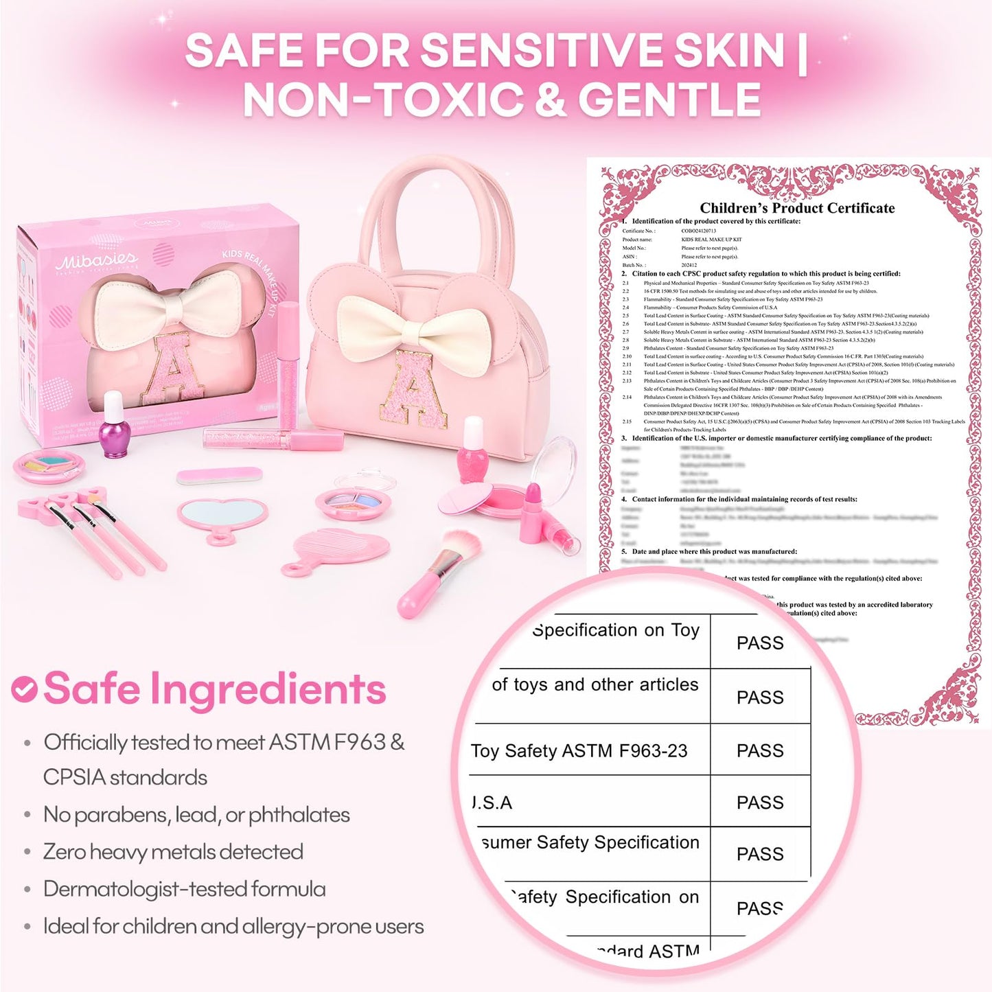 Mibasies Kids Real Makeup Kit – 18-Piece Non-Toxic Washable Set with Mini Mouse Purse