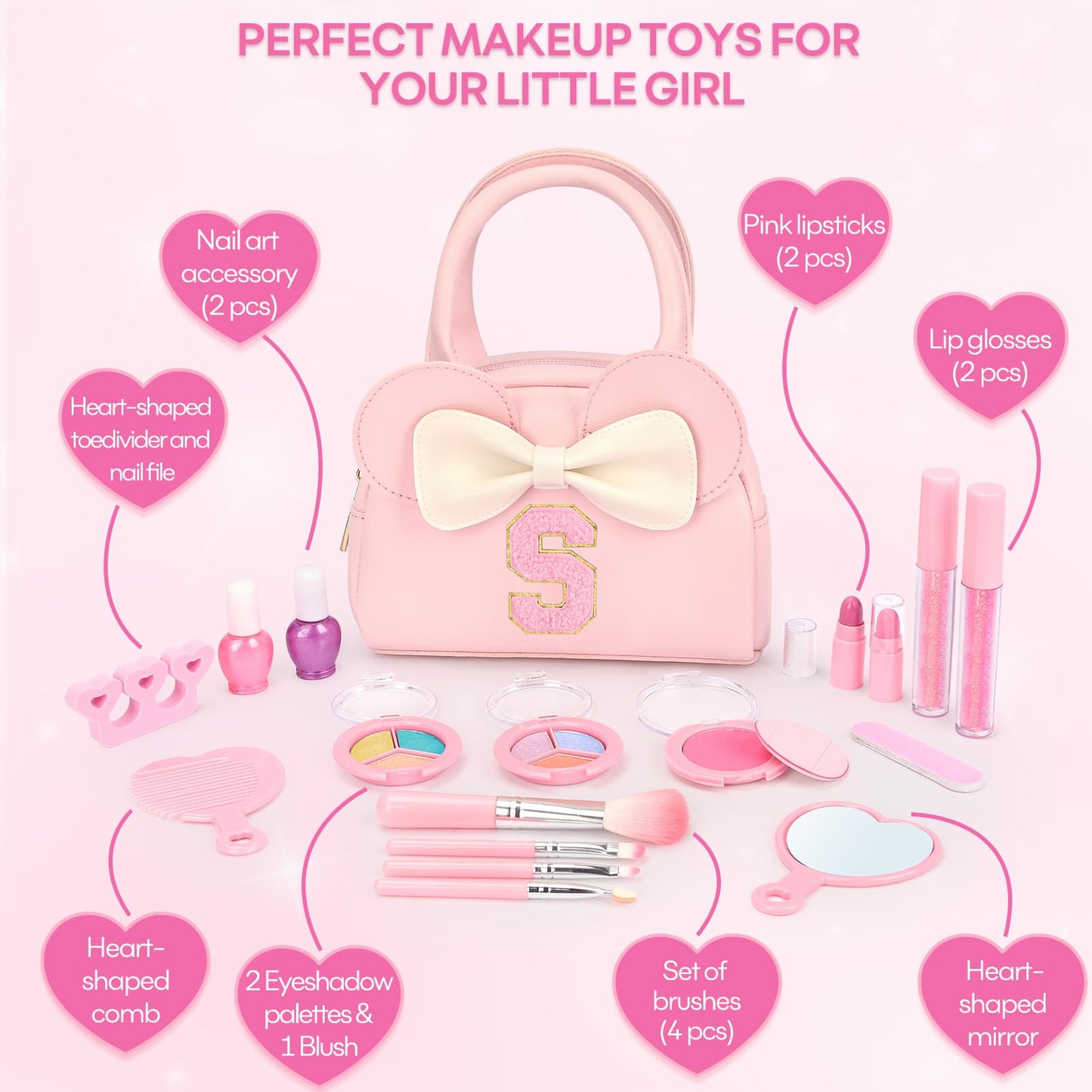 Mibasies Kids Real Makeup Kit – 18-Piece Non-Toxic Washable Set with Mini Mouse Purse