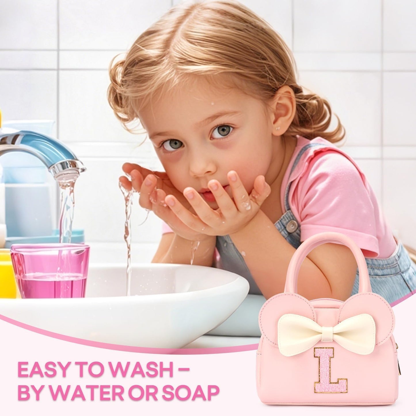 Mibasies Kids Real Makeup Kit – 18-Piece Non-Toxic Washable Set with Initial Toddler Purse