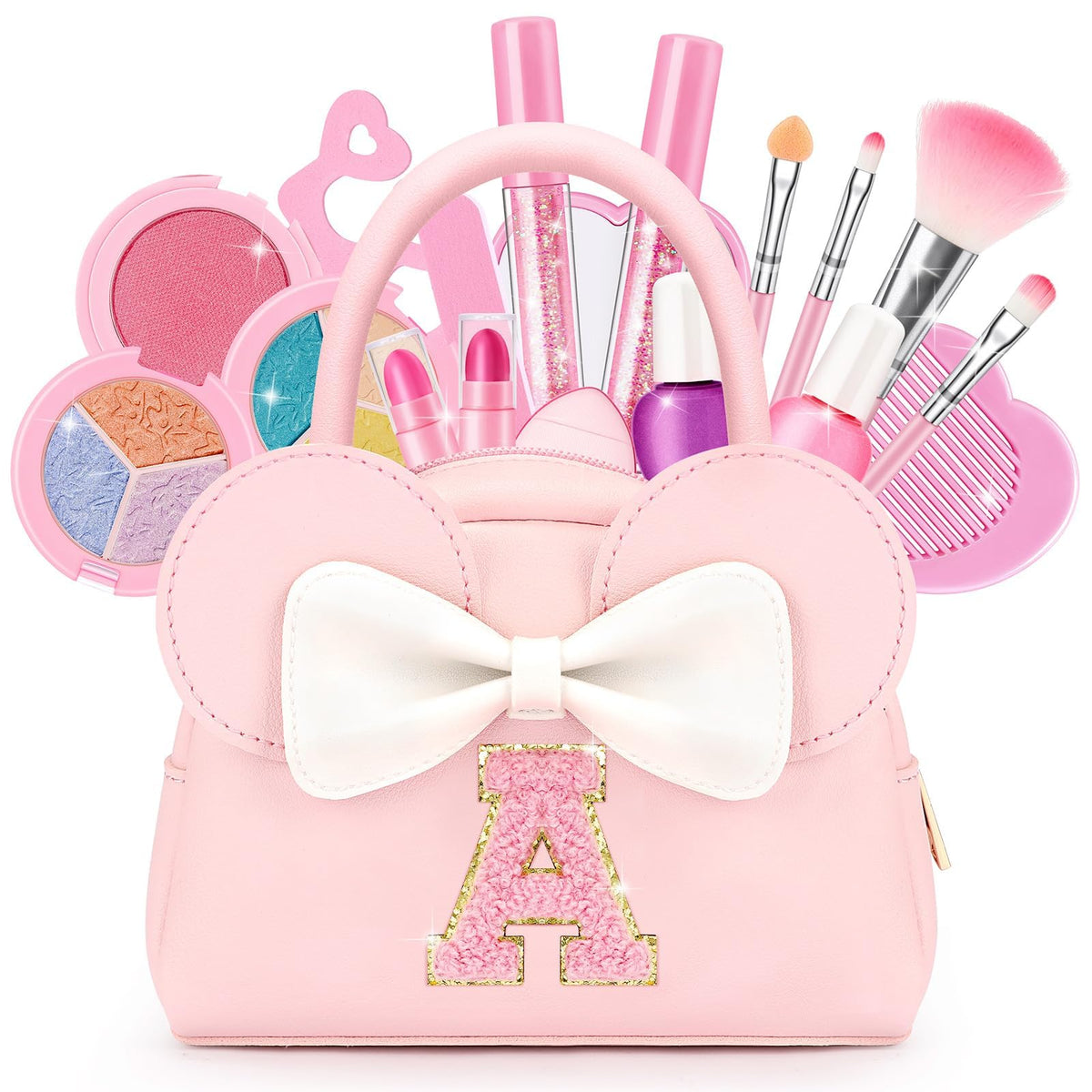 Mibasies Valentines Day Makeup Kit for Kids – 18-Piece Non-Toxic, Washable Set with Initial Mouse Purse (Ages 3–10)