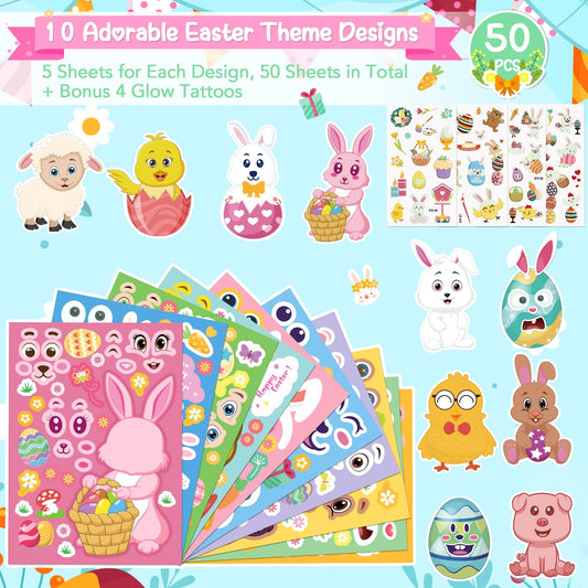 Mibor 50 Sheets Easter Stickers for Kids – Bunny Crafts, Tattoos & Party Favors