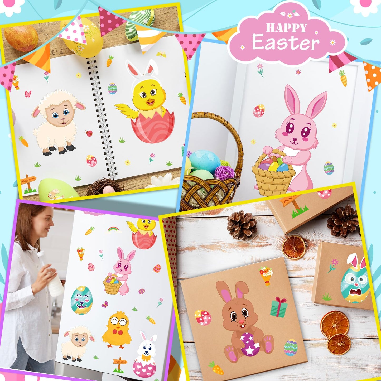 Mibor 50 Sheets Easter Stickers for Kids – Bunny Crafts, Tattoos & Party Favors