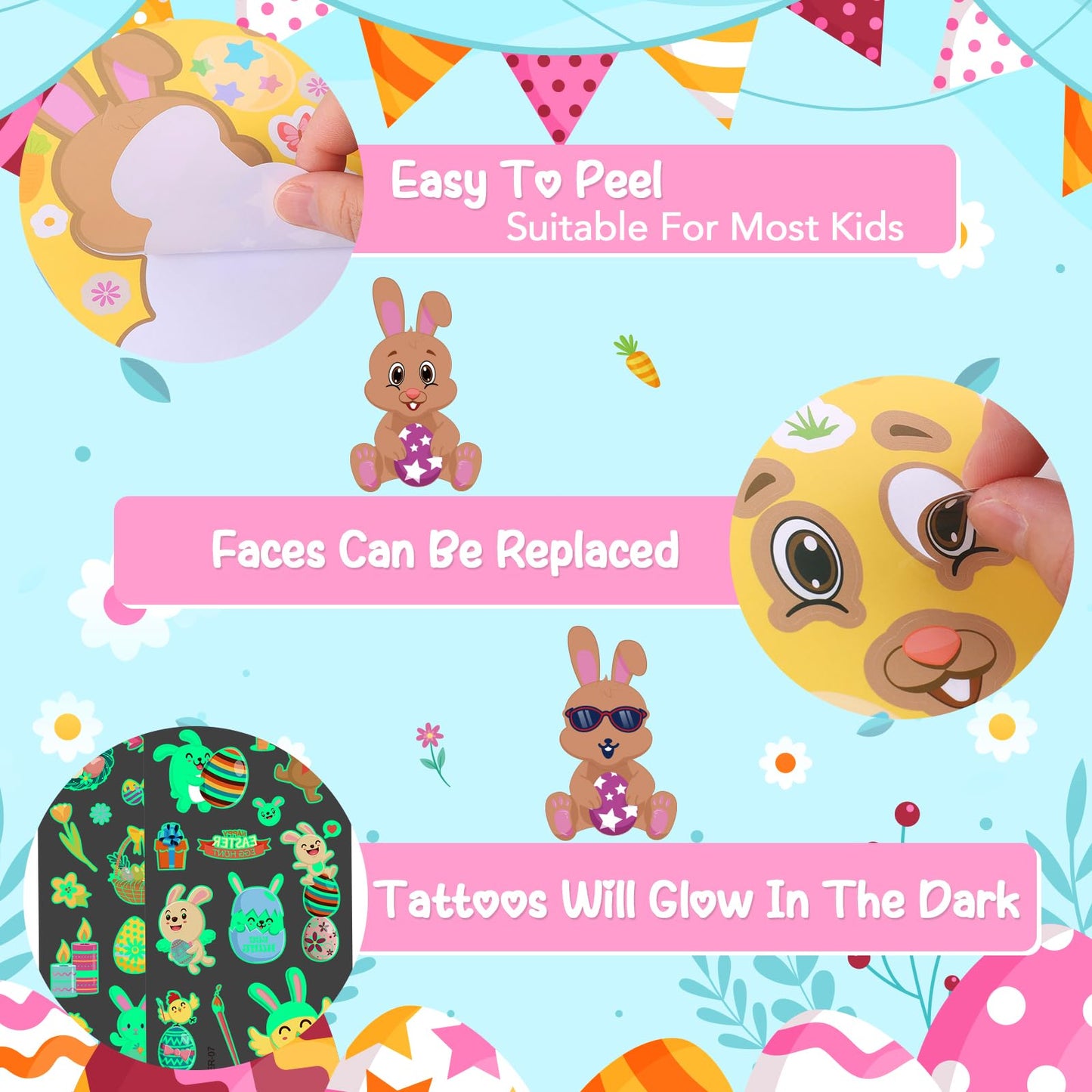 Mibor 50 Sheets Easter Stickers for Kids – Bunny Crafts, Tattoos & Party Favors