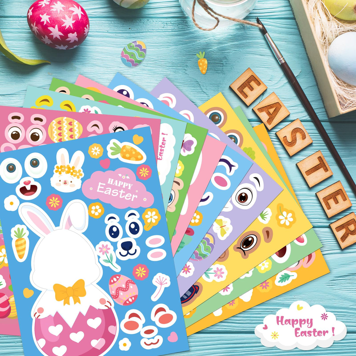 Mibor 50 Sheets Easter Stickers for Kids – Bunny Crafts, Tattoos & Party Favors