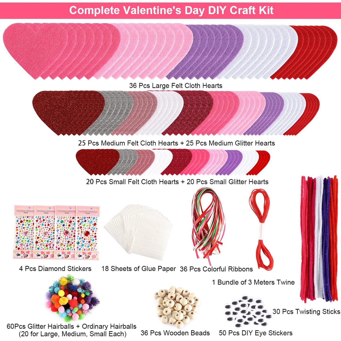 Mibor Valentine's Day Kids Craft Kit – 361-Piece DIY Heart Craft Set for School Projects & Gifts
