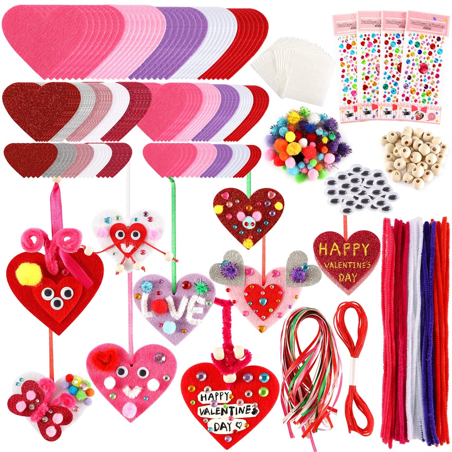Mibor Valentine's Day Kids Craft Kit – 361-Piece DIY Heart Craft Set for School Projects & Gifts