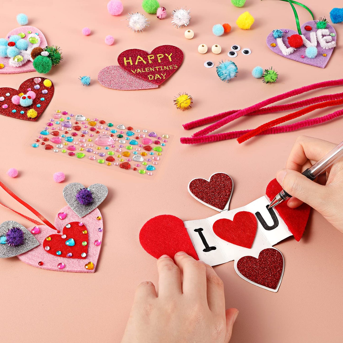 Mibor Valentine's Day Kids Craft Kit – 361-Piece DIY Heart Craft Set for School Projects & Gifts