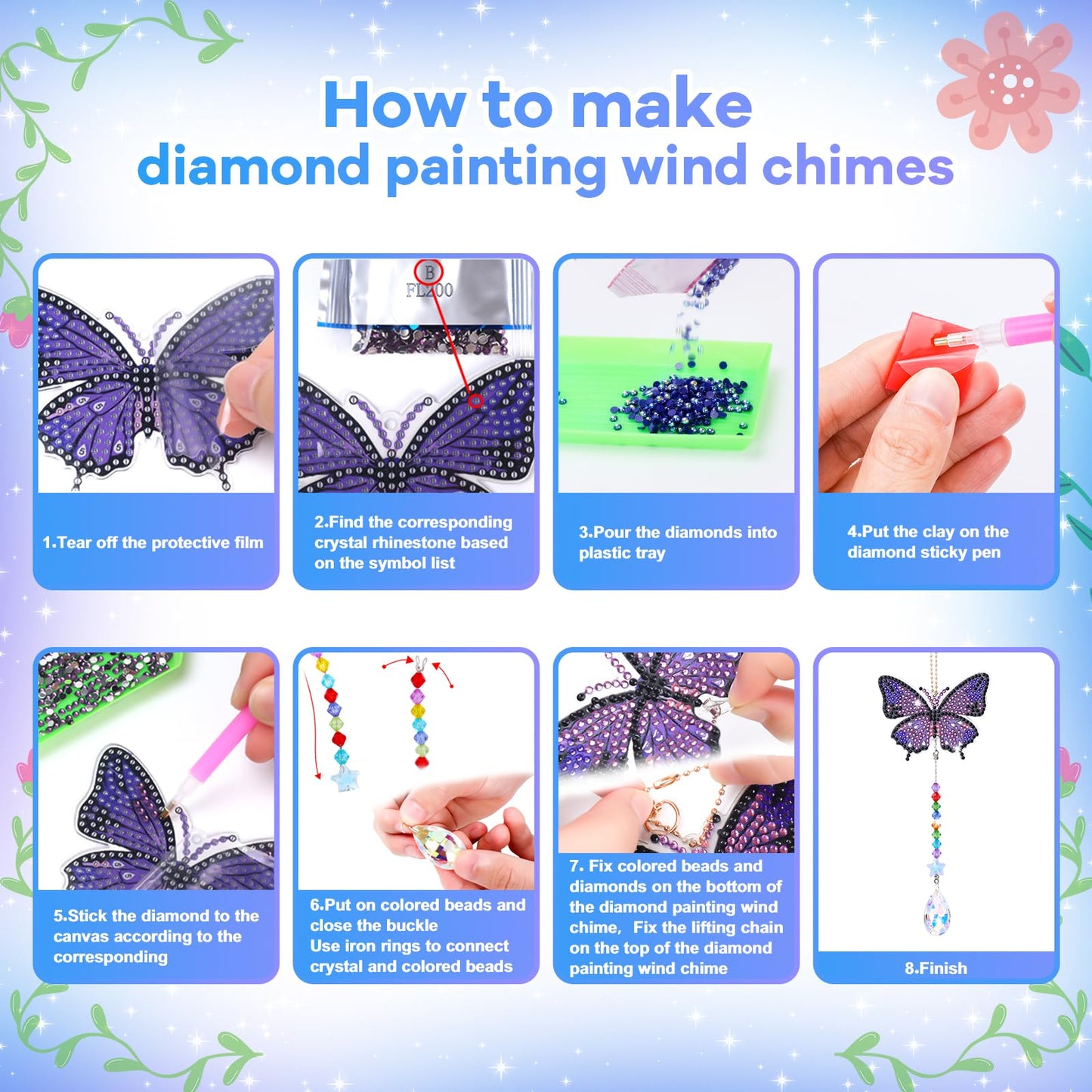 Micaracy Diamond Art Kit for Kids 6-12 — Wind Chime & Suncatcher Craft with 1000+ Diamonds