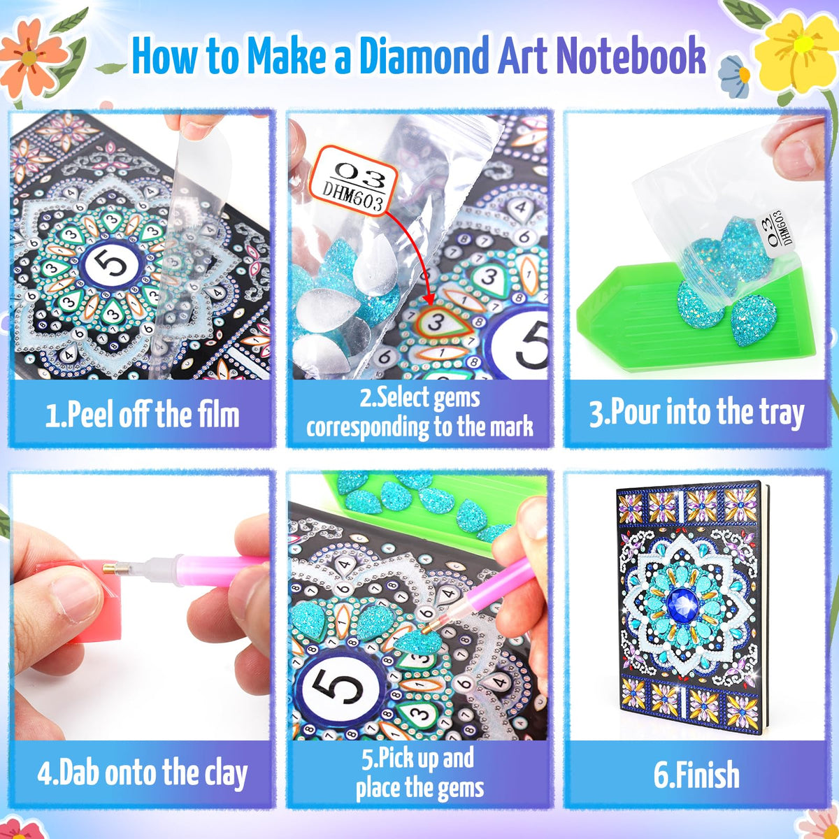 Micaracy Diamond Art Craft Kits for Girls 5-12 | Gift Box Diary Notebook Set