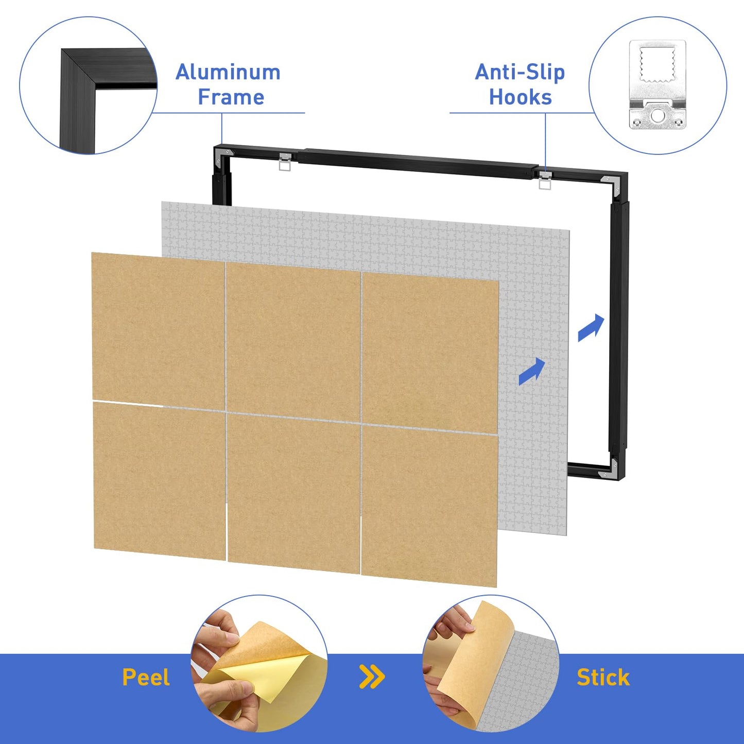 MICEPLAY Adjustable Puzzle Frame for 1000–2000 Piece Puzzles | Wall-Mount, Black Aluminum