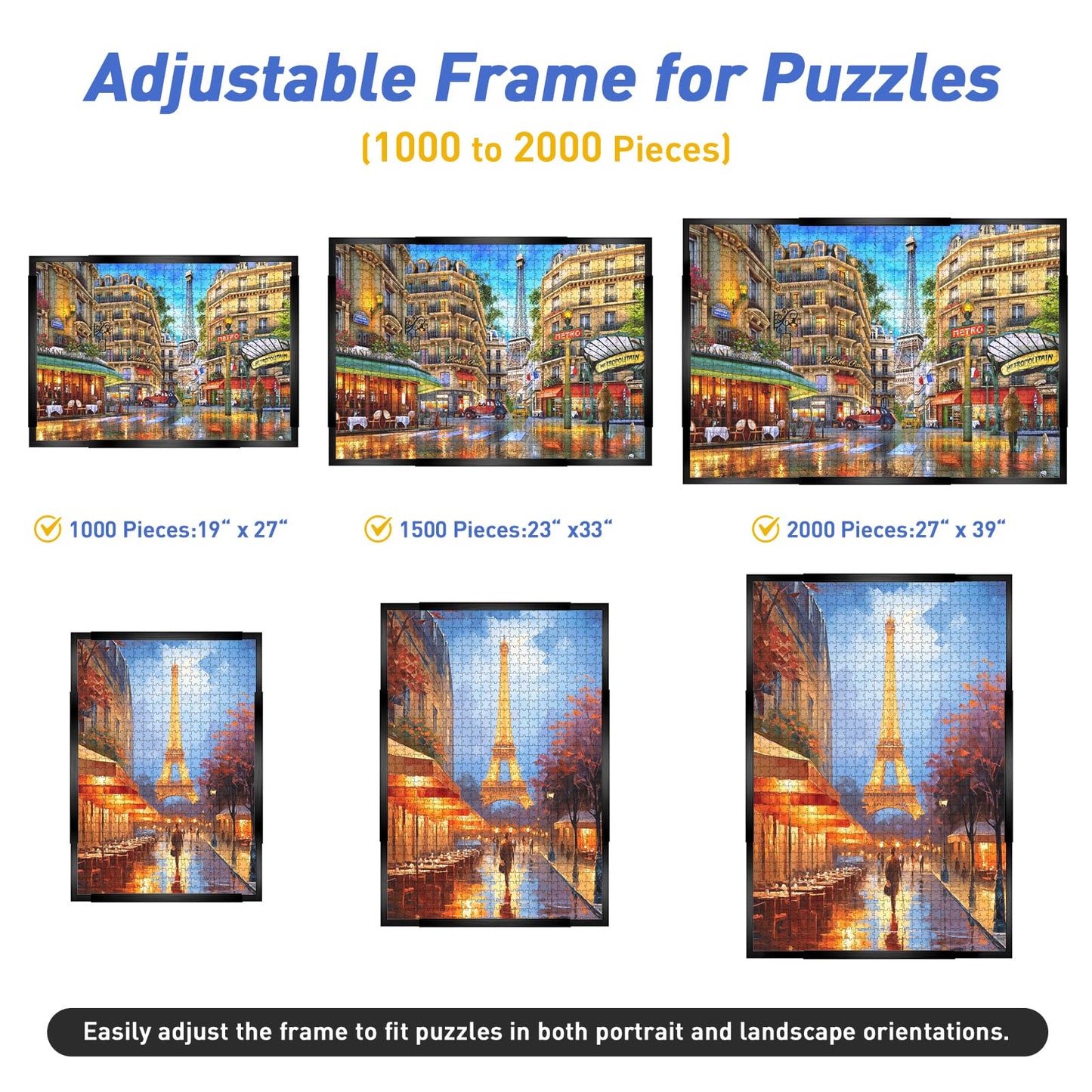 MICEPLAY Adjustable Puzzle Frame for 1000–2000 Piece Puzzles | Wall-Mount, Black Aluminum