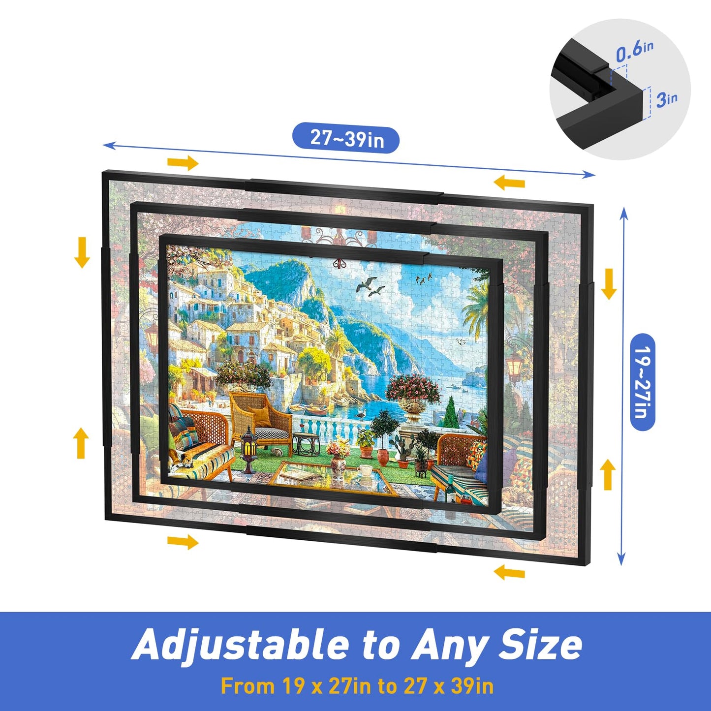 MICEPLAY Adjustable Puzzle Frame for 1000–2000 Piece Puzzles | Wall-Mount, Black Aluminum