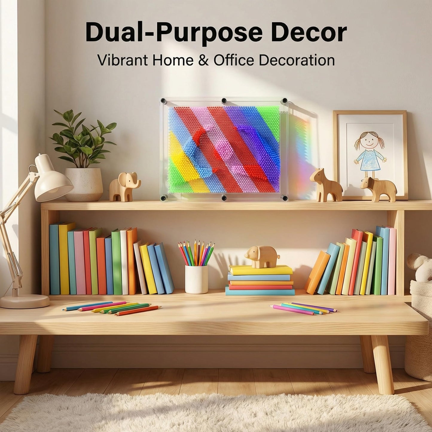 MICKYU Large 3D Pin Art Board 8x10 – Rainbow Sensory Toy for Kids & Adults