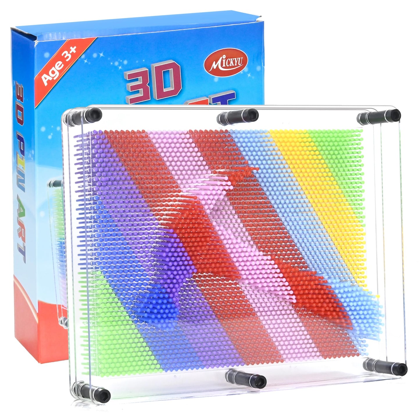 MICKYU Large 3D Pin Art Board 8x10 – Rainbow Sensory Toy for Kids & Adults
