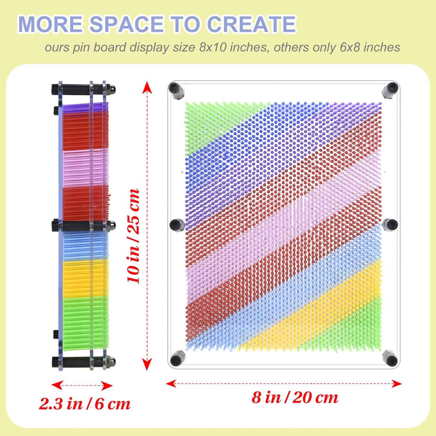MICKYU Large 3D Pin Art Board 8x10 – Rainbow Sensory Toy for Kids & Adults