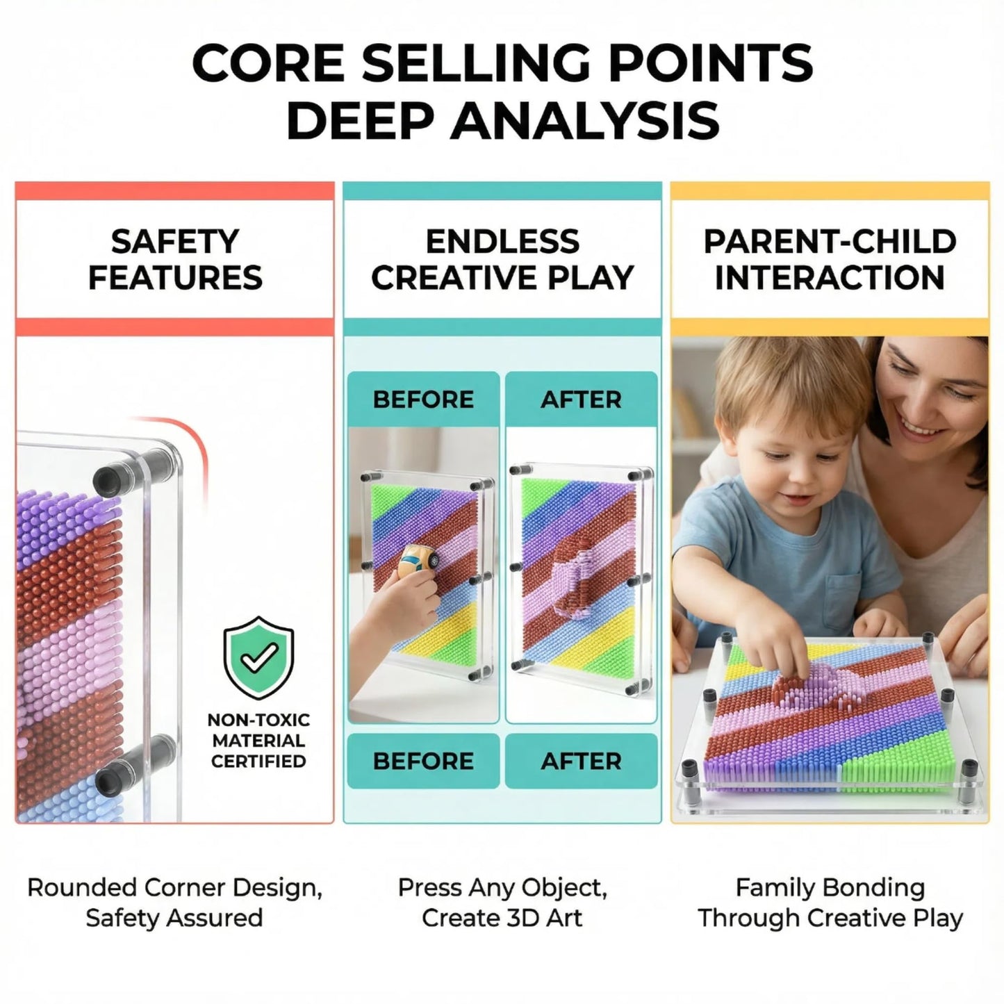 MICKYU Large 3D Pin Art Board 8x10 – Rainbow Sensory Toy for Kids & Adults