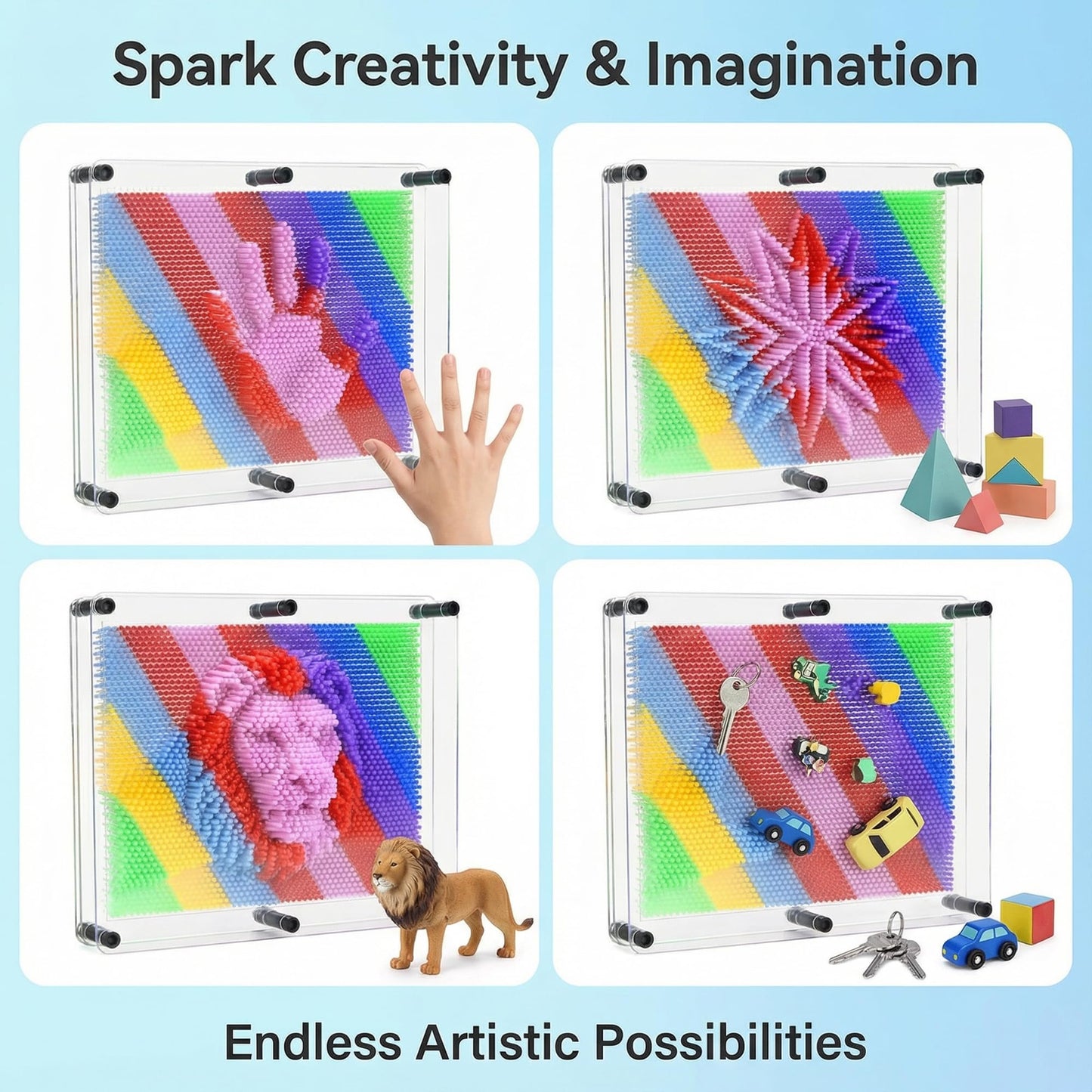 MICKYU Large 3D Pin Art Board 8x10 – Rainbow Sensory Toy for Kids & Adults