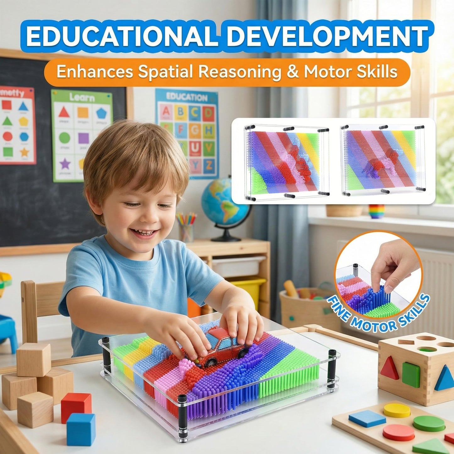 MICKYU Large 3D Pin Art Board 8x10 – Rainbow Sensory Toy for Kids & Adults
