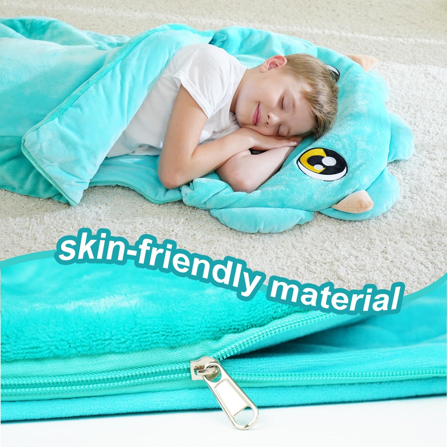 Micling Kid Sleeping Bag - Large Plush Dinosaur Nap Mat 3-in-1