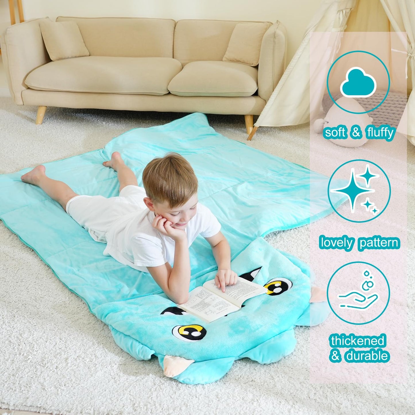 Micling Kid Sleeping Bag - Large Plush Dinosaur Nap Mat 3-in-1