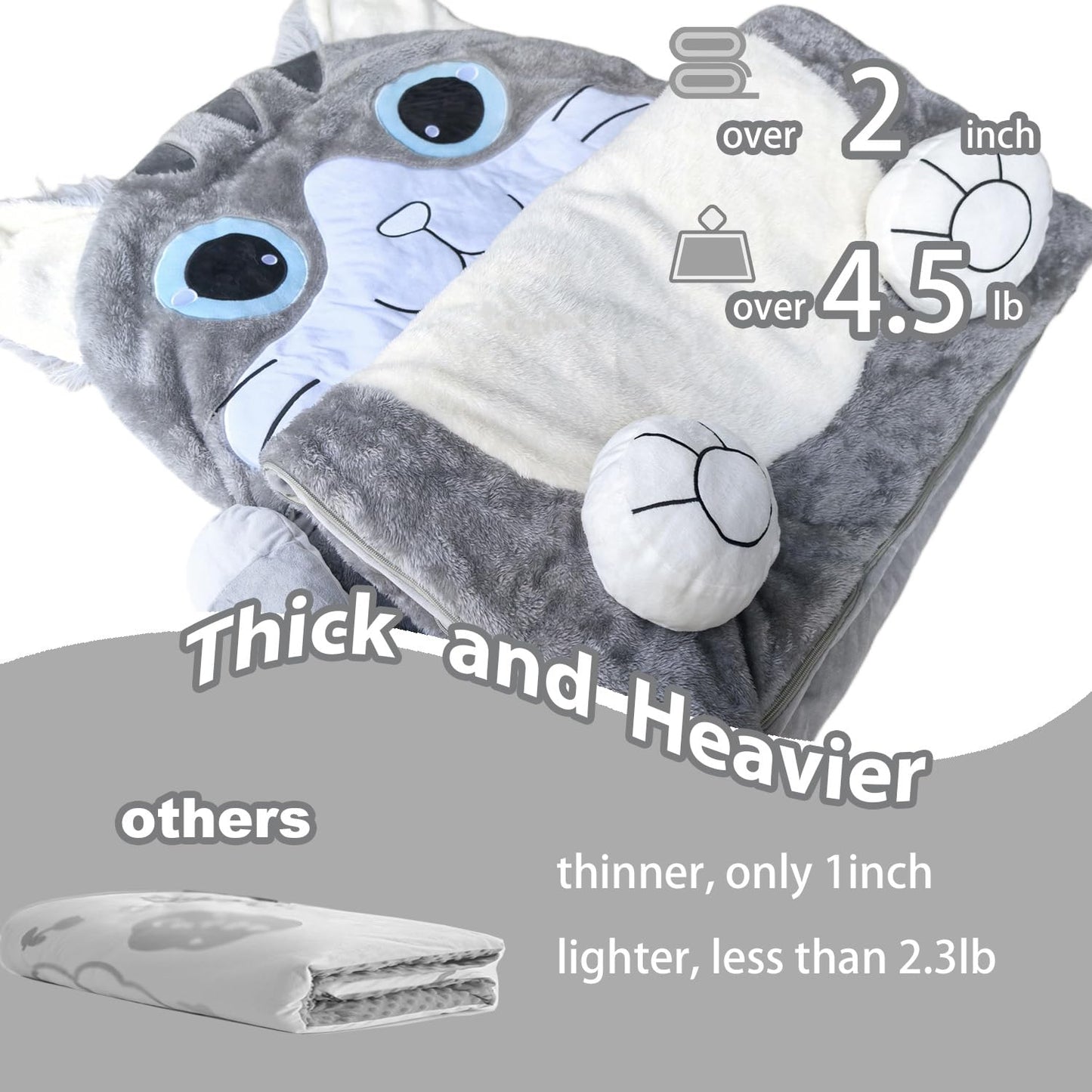 Micling Kid Sleeping Bag - 3-in-1 Plush Cat Nap Mat for Ages 3-12