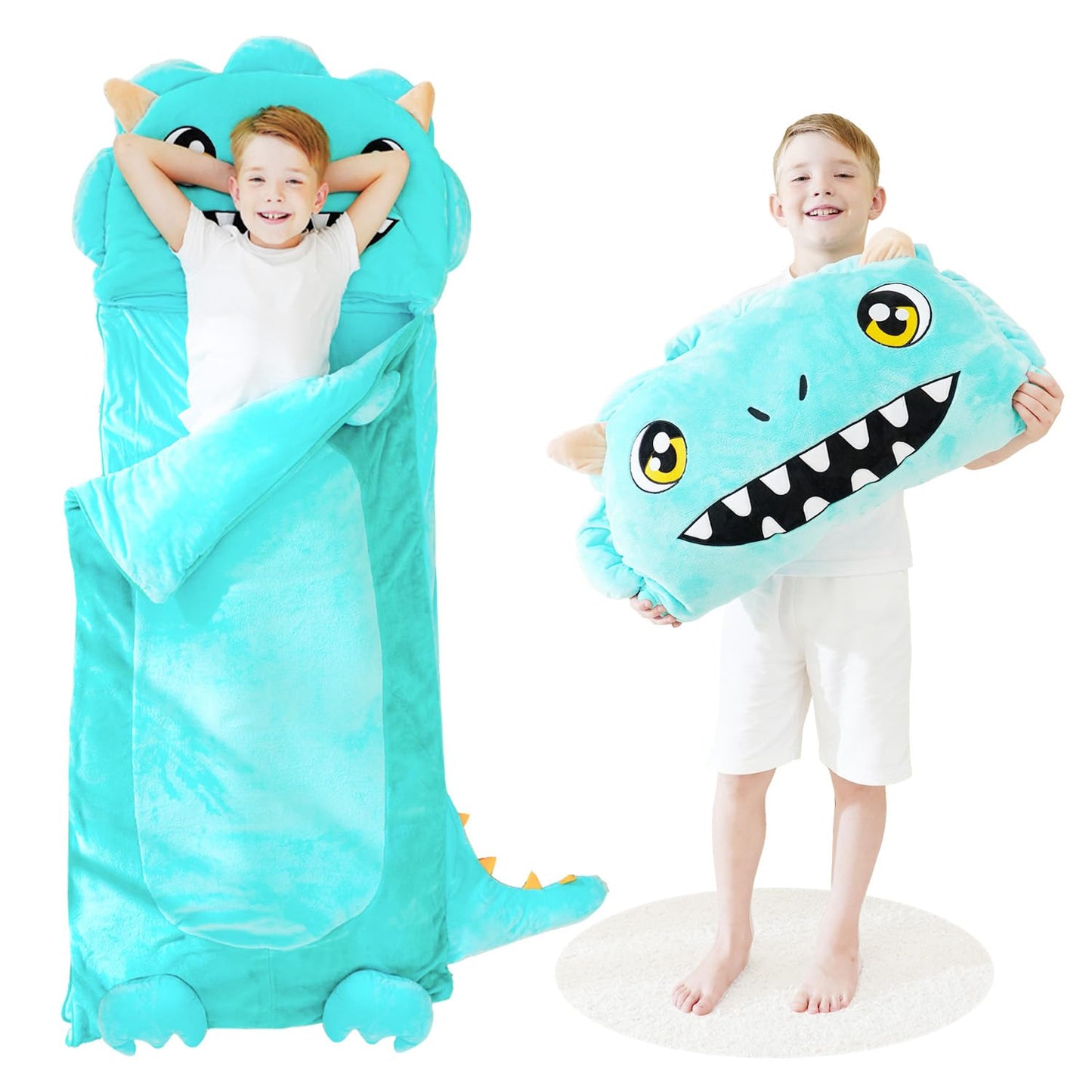 Micling Kid Sleeping Bag - Large Plush Dinosaur Nap Mat 3-in-1